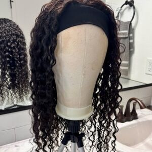 Curly Black Human Hair Headband Wig